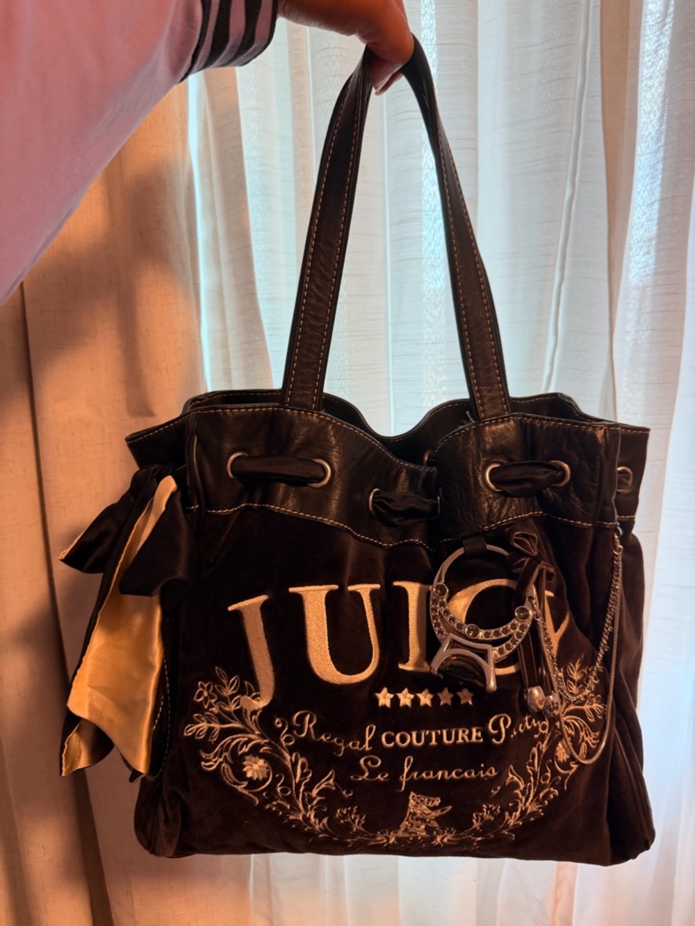 Juicy Couture Brown and block  Velvet Tote with Embroidered Logo and Charm
